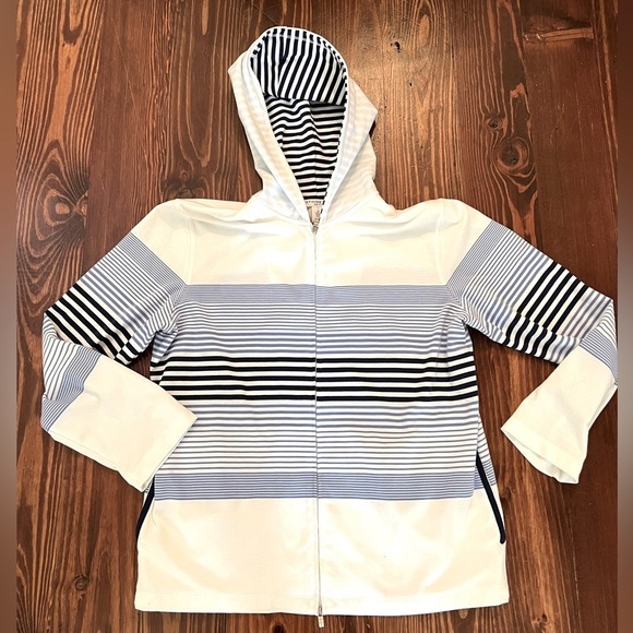 JOSEPHINE CHAUS Nautical Blue and White Stripe Zip Ip Hoodie - Picture 1 of 5